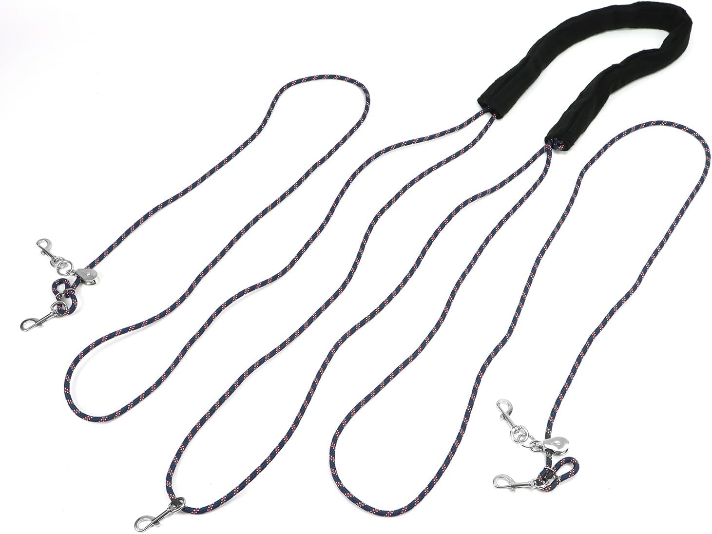QWORK Adjustable Horse Training and Lunging Aid with Rear Fleece Cover, Navy/Red, Encourages Proper Head Carriage and Comfortable Stretching, Durable Braided Nylon Rope with Metal Clips,