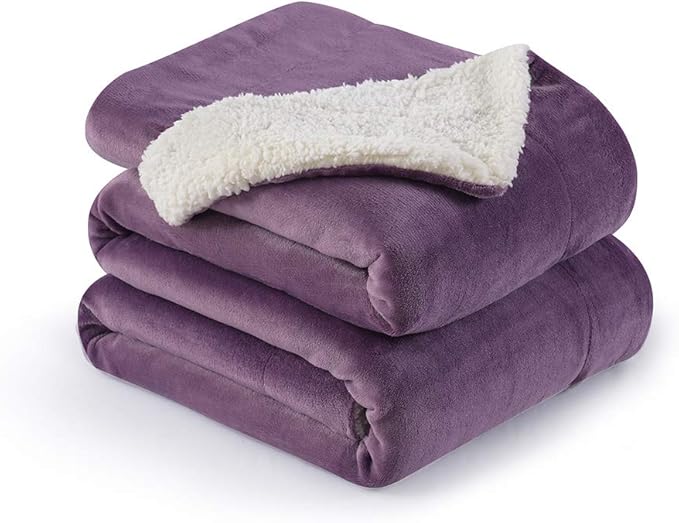 NANPIPER Flannel Blanket Reversible Sherpa Throw Blanket Super Soft Fuzzy Plush Microfiber (50"x60" Cassis Purple)
