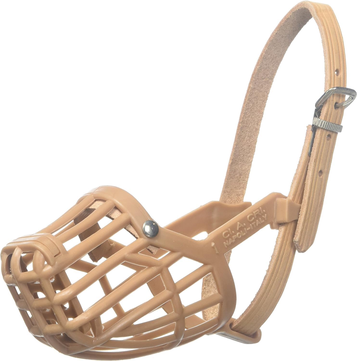 Leather Brothers Italian Basket Dog Muzzle, Adjustable Secure Fit, Comfortable Design, Training and Safety, Averts Biting, Prevents Chewing and Scavenging, Perfect for Grooming - Tan, Size 2