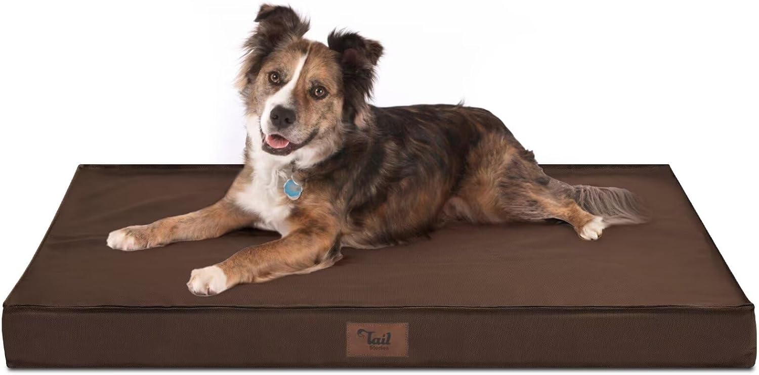 Outdoor Waterproof Dog Bed, Large Dog Bed for Large Size Dogs, Orthopedic Egg Foam Pet Bed with Washable and Removable Oxford Cover, Brown