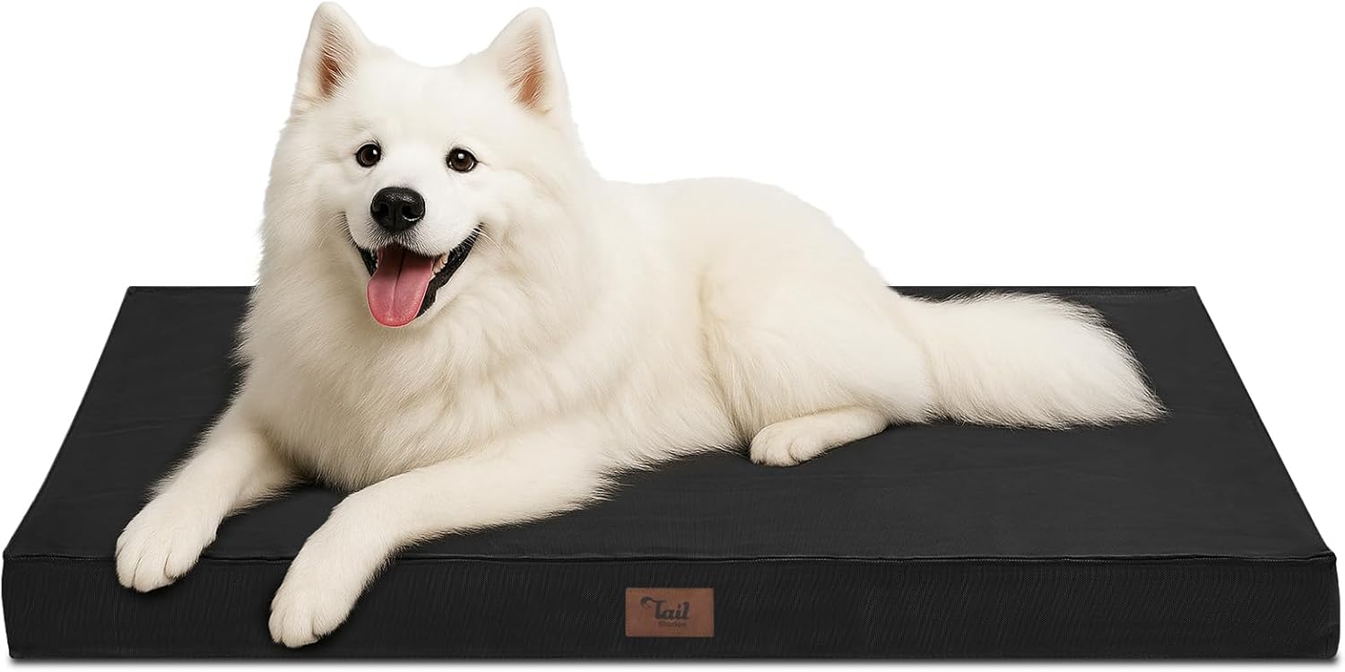 Outdoor Large Dog Bed, Waterproof Dog Bed for Large Dogs, Egg Crate Foam Pet Bed with Removable Washable Oxford Cooling Cover, Black