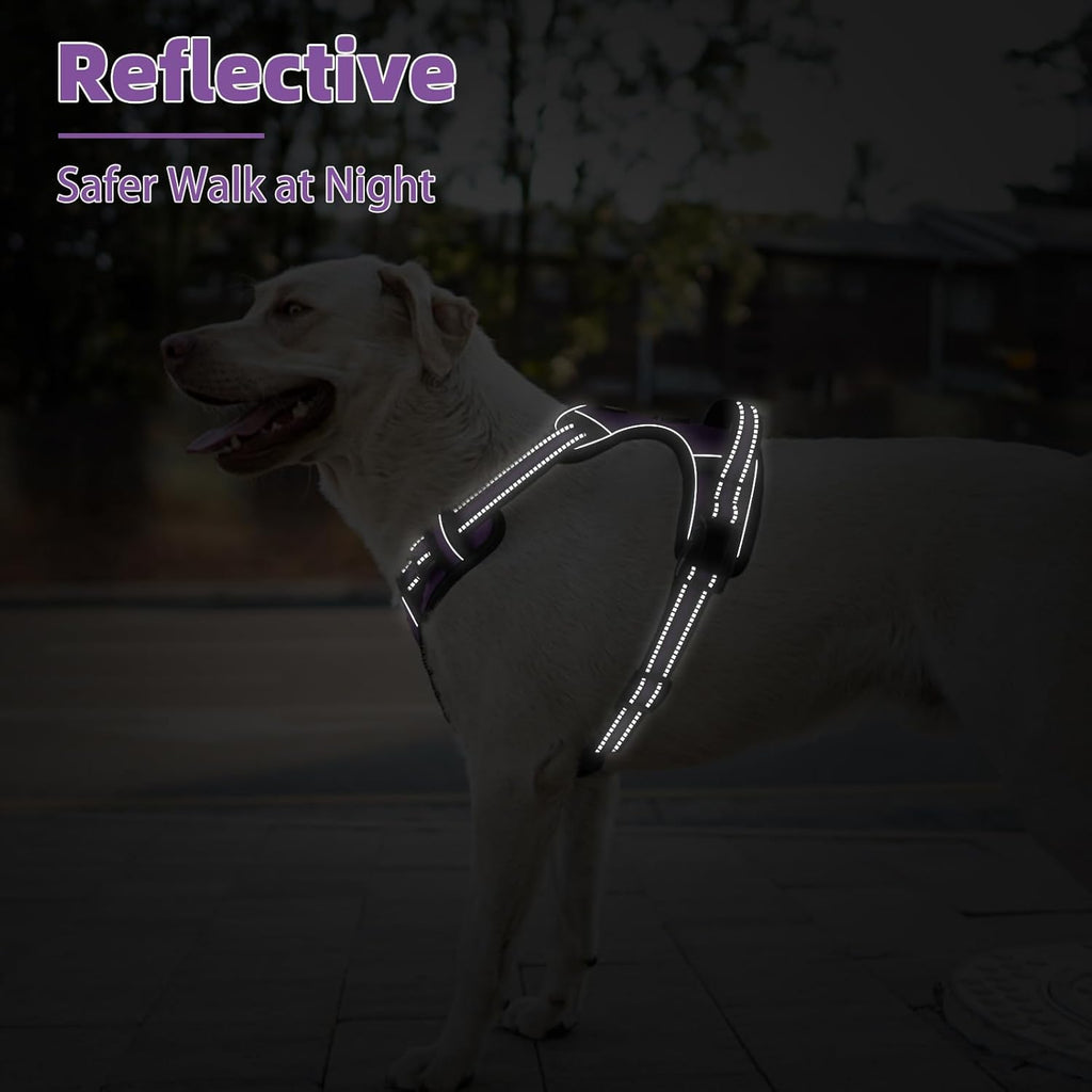 PUPTECK No Pull Dog Harness Small Sized, Adjustable Reflective Dog Harness with Handle Easy Control, Comfortable Soft Padded Pet Vest Harness for Small Dogs, Solid Purple S