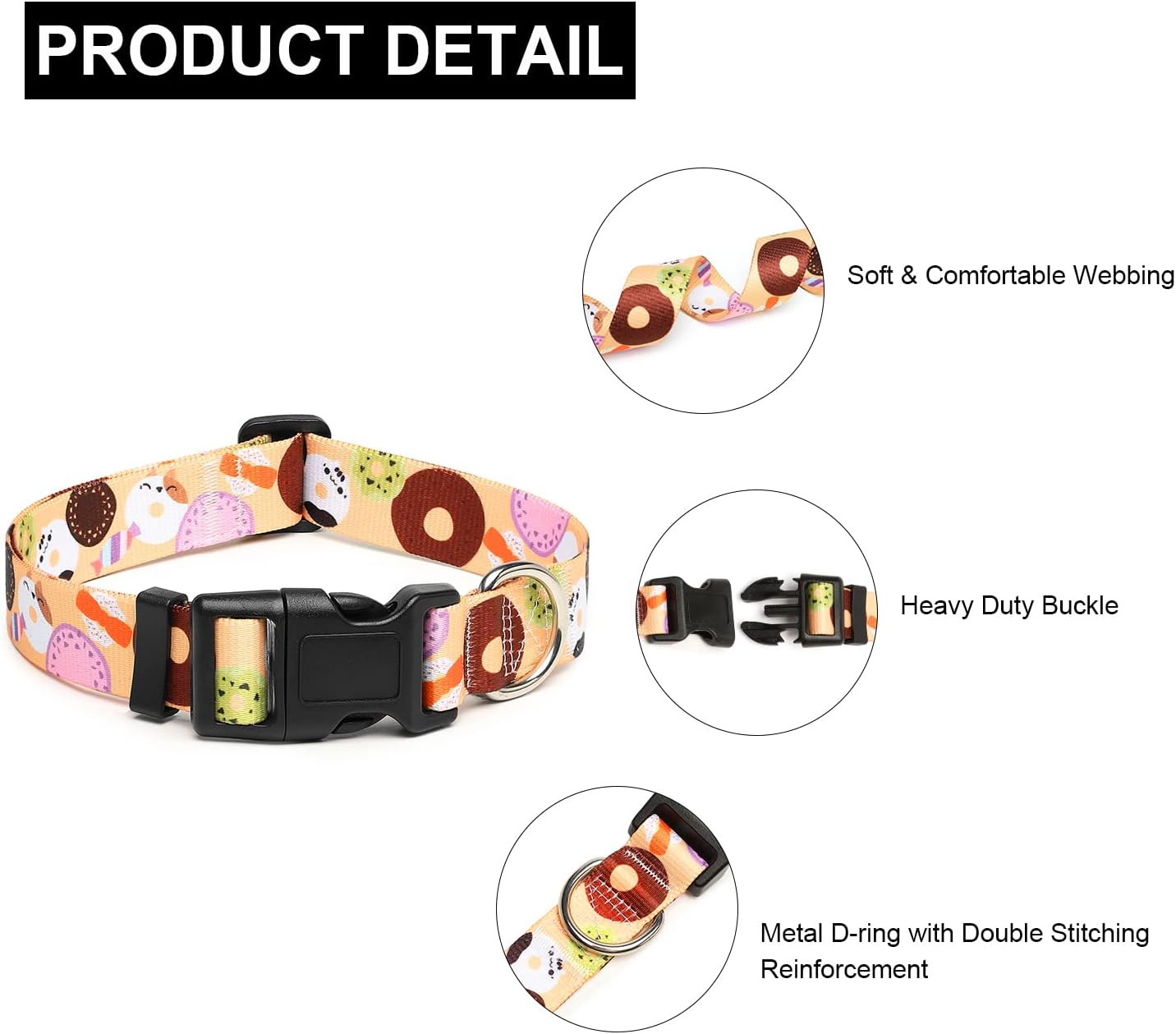 Mercano Adjustable Dog Collar - Special Design Patterns, Soft Nylon Comfortable Durable Pet Collar for Small Medium Large Dogs (XS, Beige Cookie)