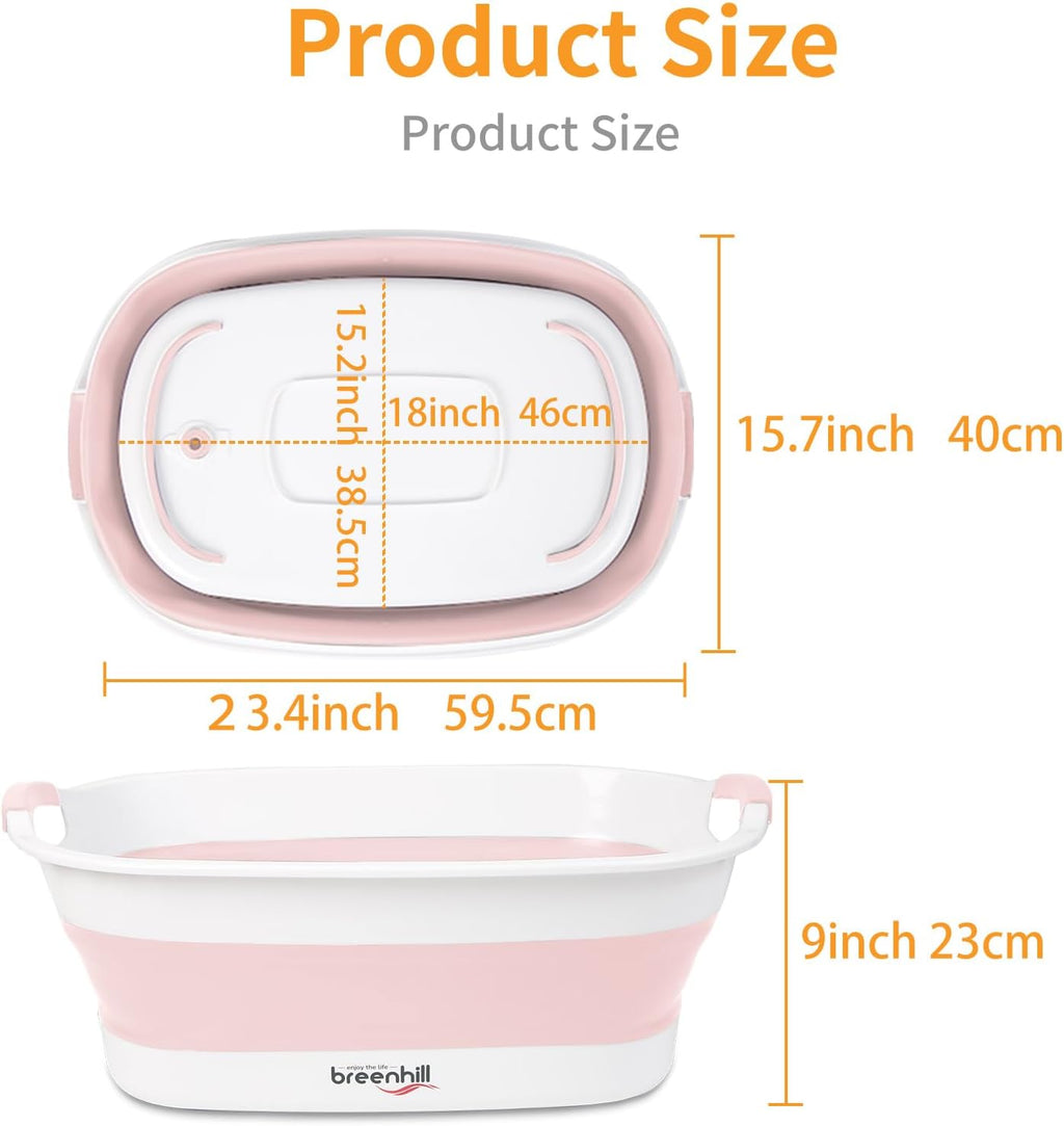 Collapsible Dog Bath Tub for Small Dogs & Cats, Portable Puppy Bath Tub with Water Drain Plug, Space Saving Foldable Pet Bathtub for Indoor & Outdoor Use, Pink