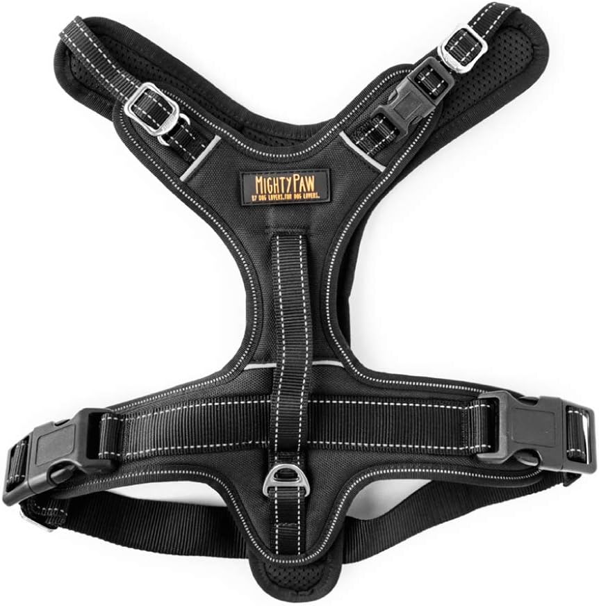 Mighty Paw Sport Harness 2.0 - Padded Canine Accessory - Adjustable Neck and Chest Straps - Enhanced Visibility with Reflective Stitching - Dog Padded Harness with Handle - Large - Black