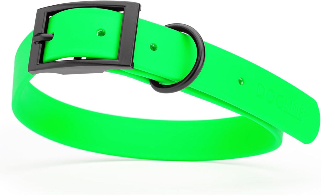 Dogline Biothane Waterproof Dog Collar Strong Coated Nylon Webbing with Black Hardware Odor- Proof for Easy Care Easy to Clean High Performance Fits Small Medium or Large Dogs, Tropical Green