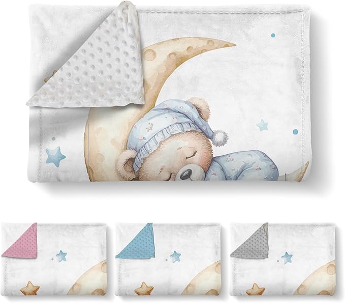 Personalized Baby Blanket with Name, Customized Blanket for Newborn Boys Girls, Sleepy Bear Theme Baby Name Blanket with Dotted Backing, Receiving Swaddle, Baby Shower Birthday Gifts(30”x40)