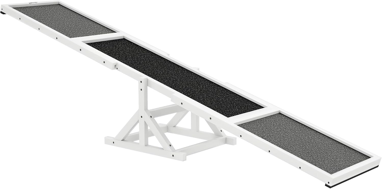 PawHut Wooden Dog Agility Seesaw for Training and Exercise, Platform Equipment Run Game Toy, Weather Resistant Pet Supplies, 83" L x 16" W x 14" H, White
