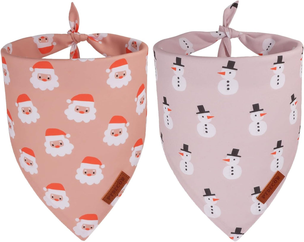 PTDECOR Christmas Dog Bandana, Santa and Snowman Design Reversible Holiday Pet Scarf, Premium Durable Fabric, Triangle Christmas Bandanas for Medium Large Dogs Pets (Large)