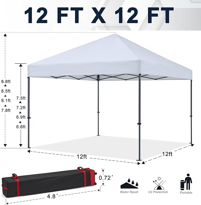 COOSHADE Durable Easy Pop Up Canopy Tent 12x12Ft (Silver White)
