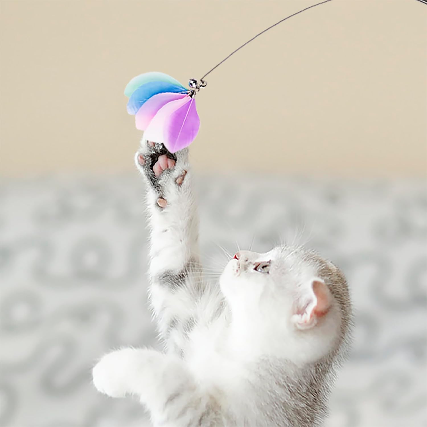 JXFUKAL Cat Feather Toy Refills, 6Pcs Simulation Bird Mouse Bee Worm Feather Cat Lures Wand Attachment Replacement for Kitty Kitten Indoor Cats Accessories