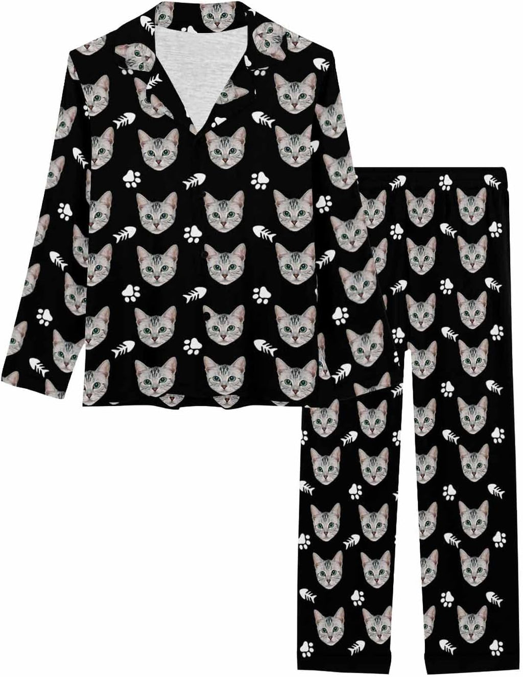 MyPupSocks Custom Face Pajamas for Women Set, Personalized Photo Long Sleepwear XS-XXL