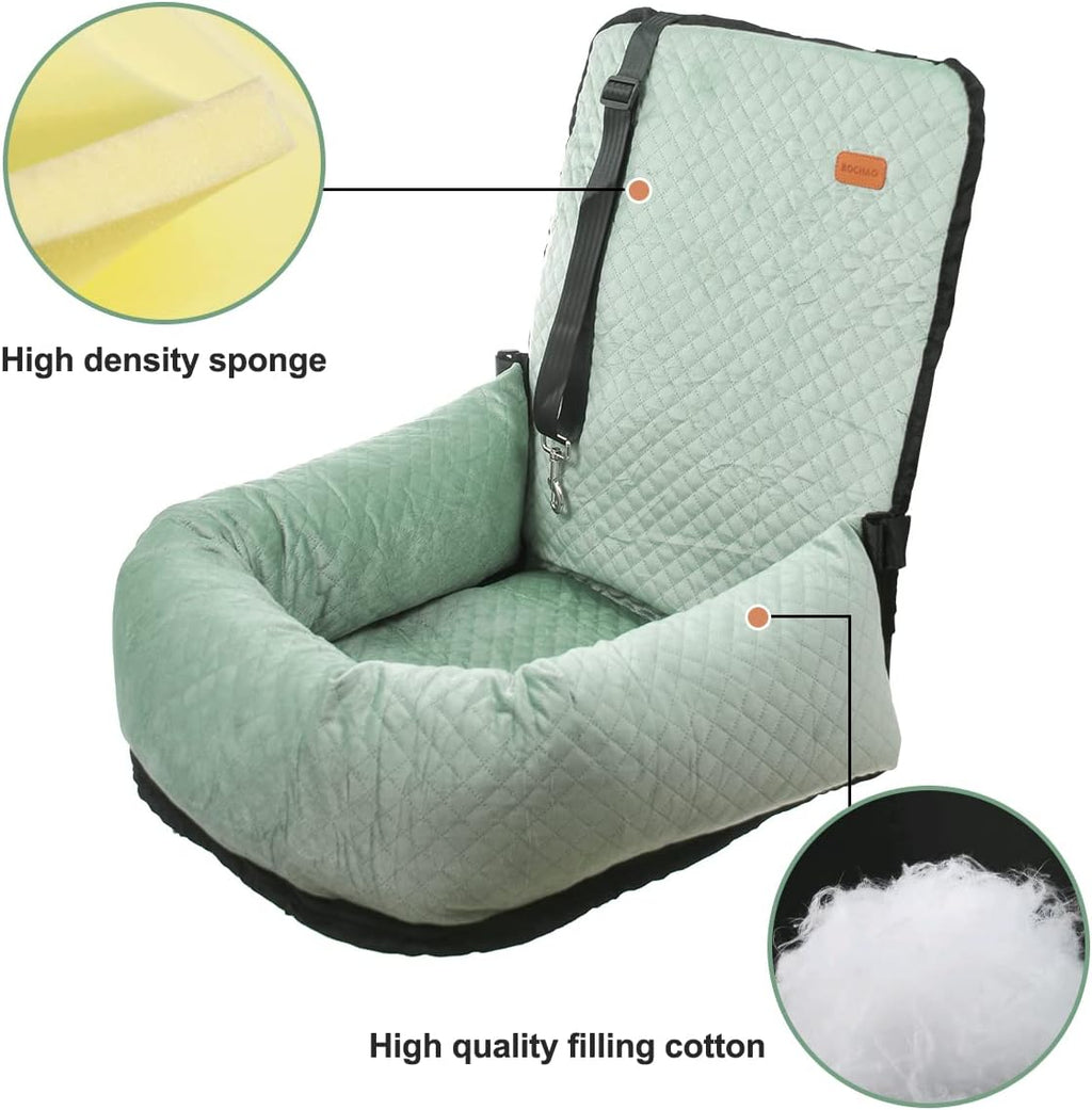 Dog Car Seat for Small Medium Dogs Up to 40lbs, Detachable Washable Soft Pet Booster Travel Bed for Front & Green Seat with Safety Leash Belt