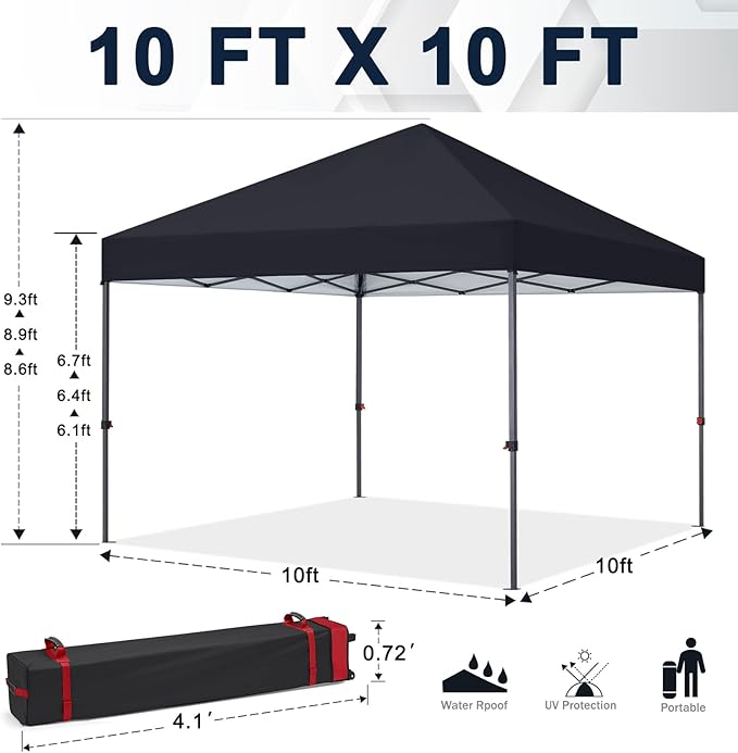 COOSHADE Durable Easy Pop Up Canopy Tent 10x10Ft(Black)
