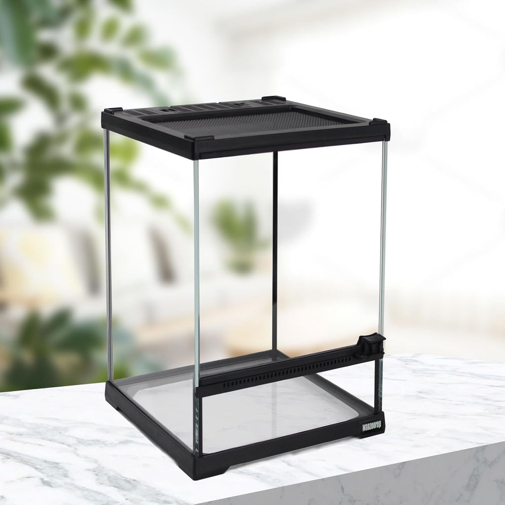 Mini Reptile Glass Terrarium Tank 8"*8"*10" Full View with Front Opening Door,Amphibians Enclosure Habitat Cage for Leopard Gecko Tarantula Young Lizard Hermit Crab Frog Insects Breeding