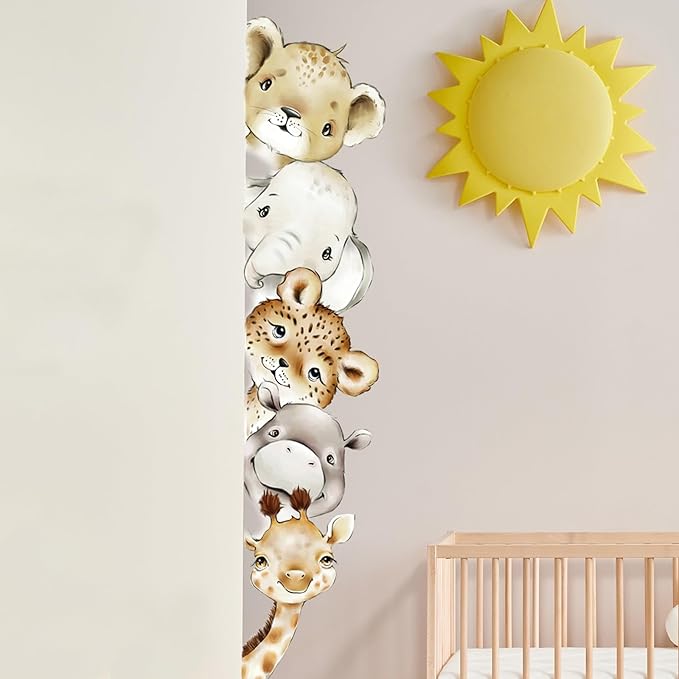 51.18 x 10.94 Inch Watercolor Animal Wall Decals Tiger Elephant Zebra Giraffe Wall Stickers Removable Peel and Stick Stickers Decor for Baby Nursery Playroom Bedroom Classroom Kindergarten Wall Decor