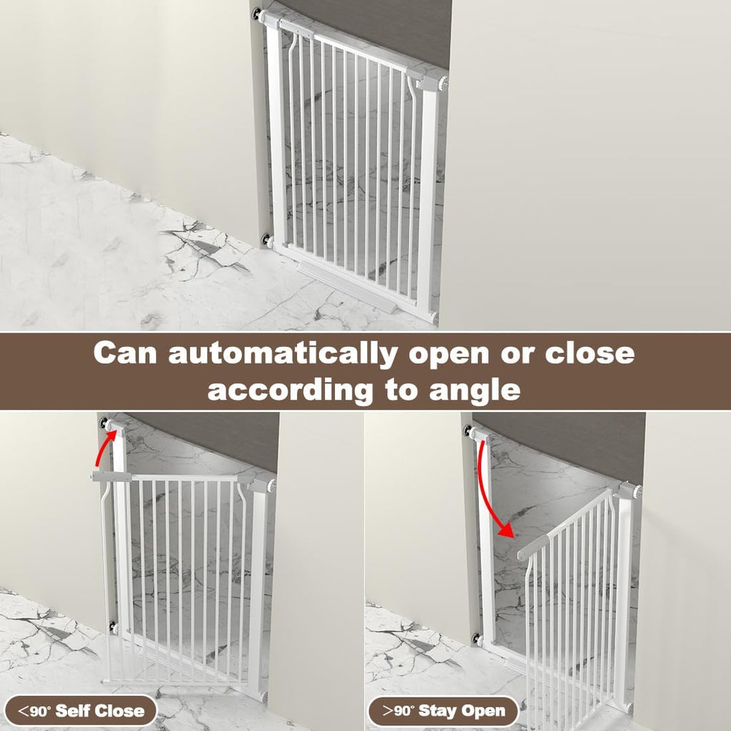 41" Extra Tall Cat Gate for Doorway, 40.6-49.1'' Metal Pet Baby Safe Gate, Extra Wide Pressure Mounted Child Door with Expansion Kit, No Drilling Cat Fence Indoor, Tall Dog Gate, White