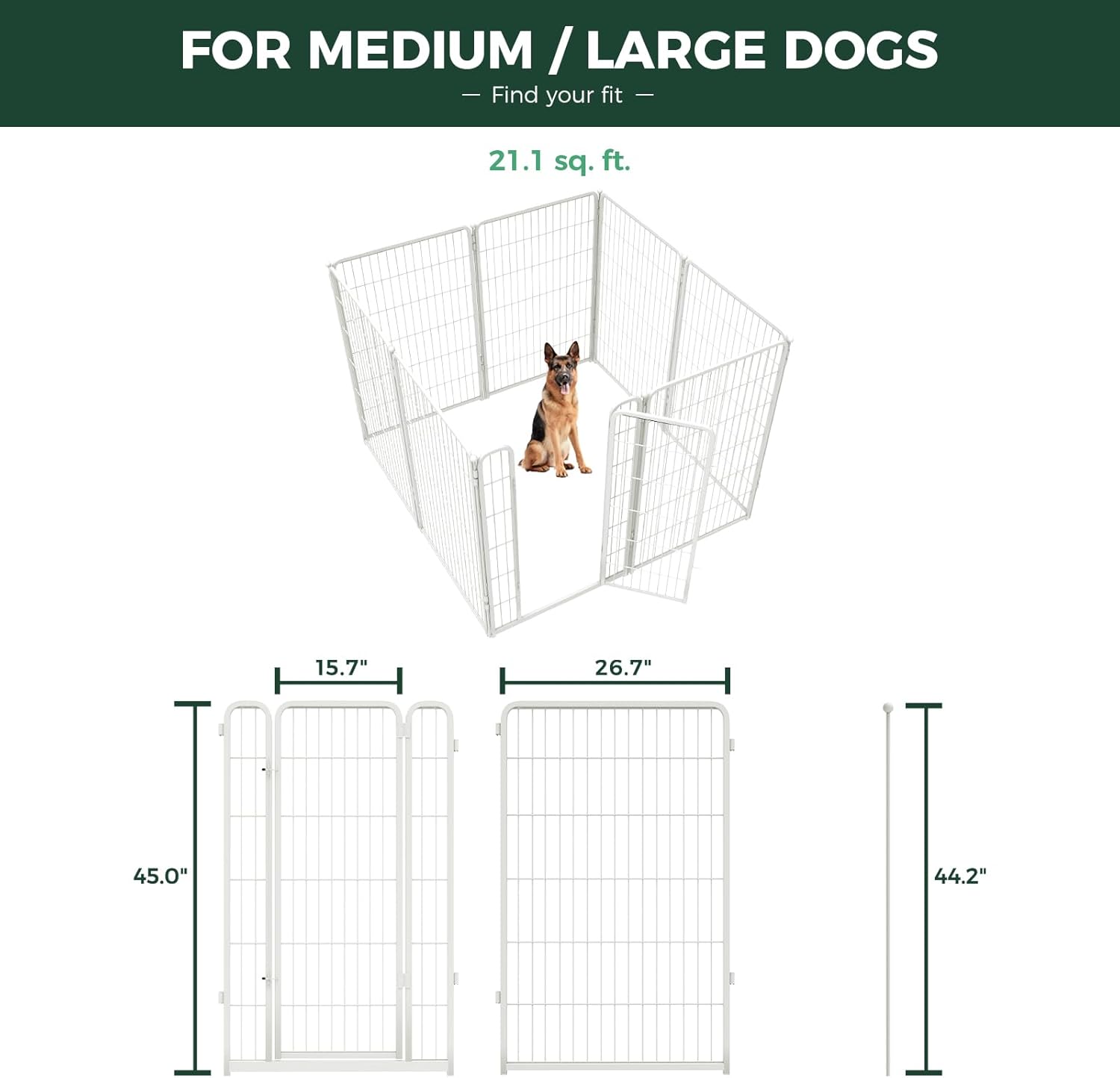 FXW Homeplus Unleashed Indoor Dog Playpen - Stress-Free and Safe Play, Heavy Duty 45 Inch 8 Wire Panels Dog Pen for Large Dogs, White│Patented