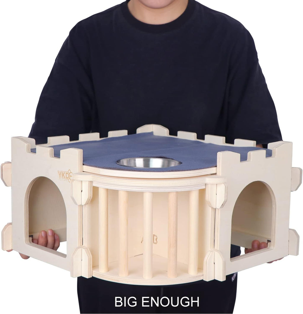 Large Guinea Pig Castle, Natural Wood Rabbit House with Ladder and Hay Feeder, Small Animal Hideout for Rabbit Guinea Pig Hedgehog Chinchilla
