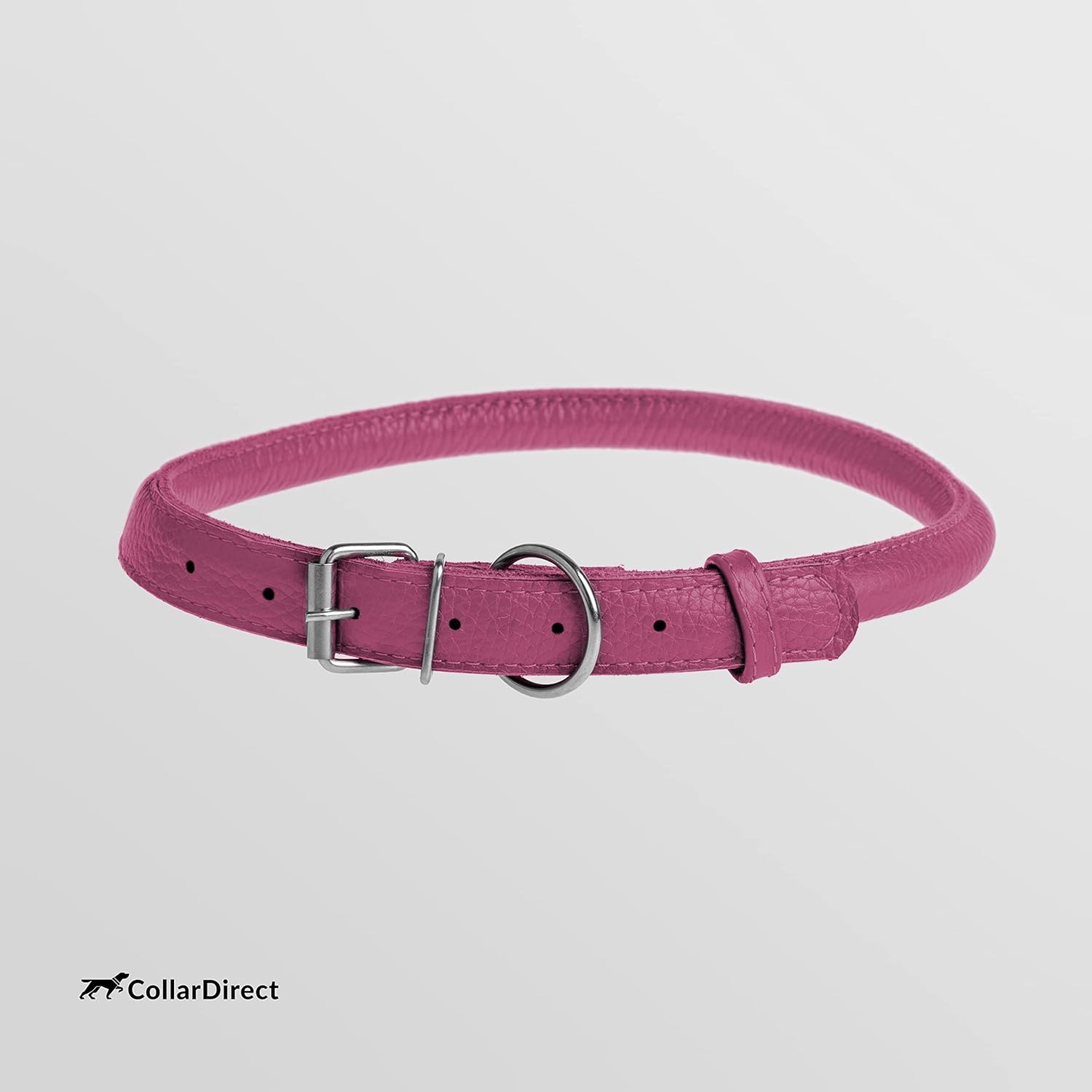 CollarDirect Rolled Leather Dog Collar, Soft Padded Round Puppy Collar, Handmade Genuine Leather Collar Dog Small Large Cat Collars 13 Colors (8-11 Inch, Pink Textured)