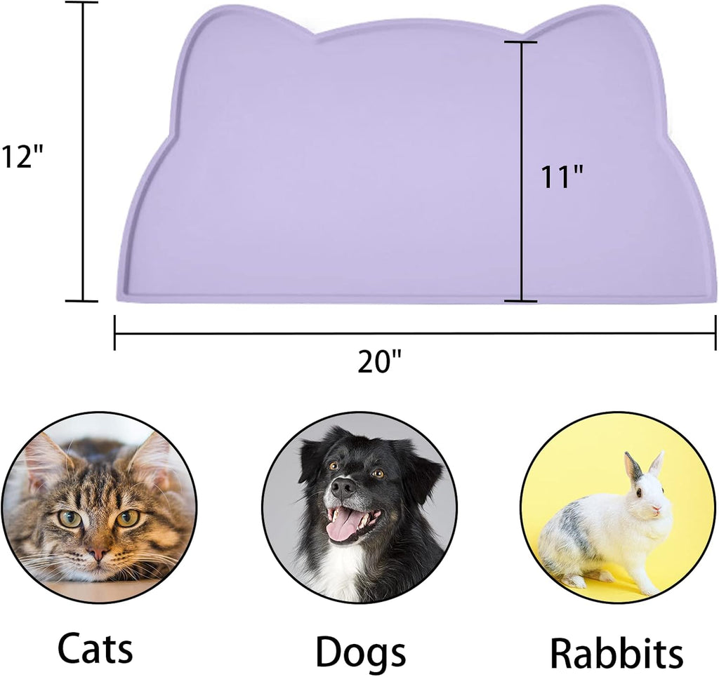 Cat Food Mat, Silicone Pet Feeding Mat for Floor Non-Slip Waterproof Dog Water Bowl Tray Cushion (20" x 12", Periwinkle Blue)