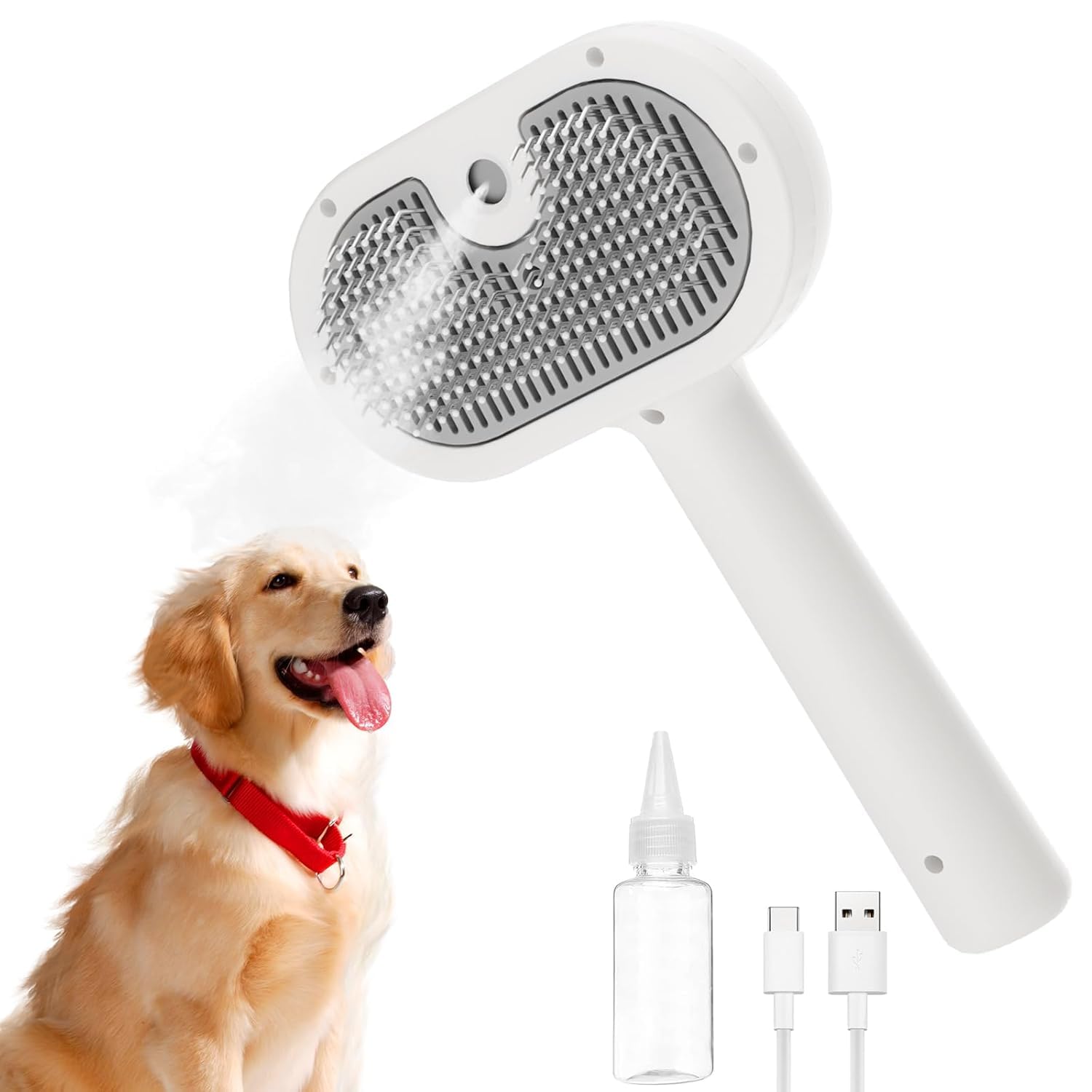 Pet Steam Brush for Dog & Cat – 3-in-1 Spray Hair Removal Comb – Steam Brush for Shedding & Grooming – Water for Long & Short Haired Pets – Spritz Defur Comb (Green)