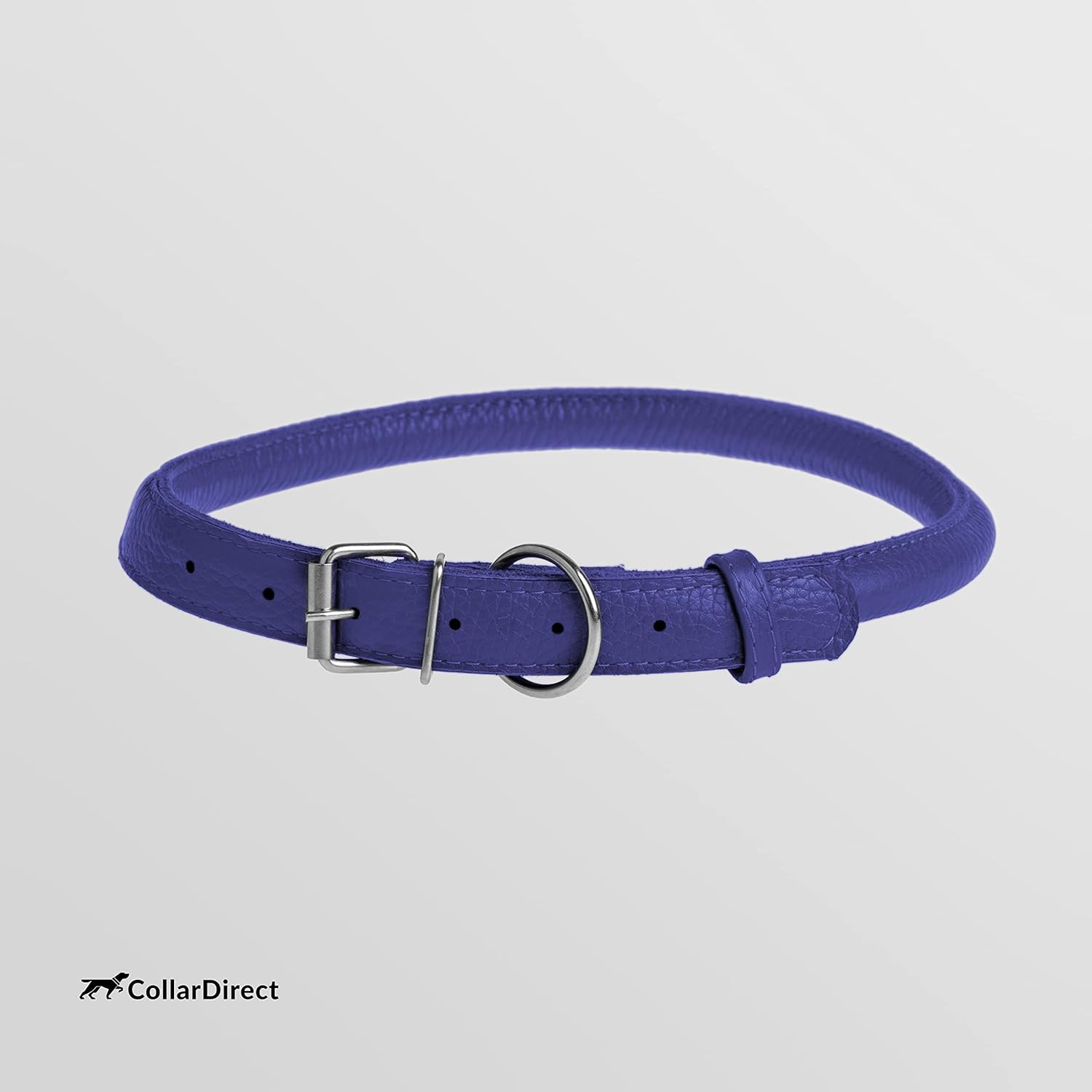 CollarDirect Rolled Leather Dog Collar, Soft Padded Round Puppy Collar, Handmade Genuine Leather Collar Dog Small Large Cat Collars 13 Colors (11-14 Inch, Purple Textured)