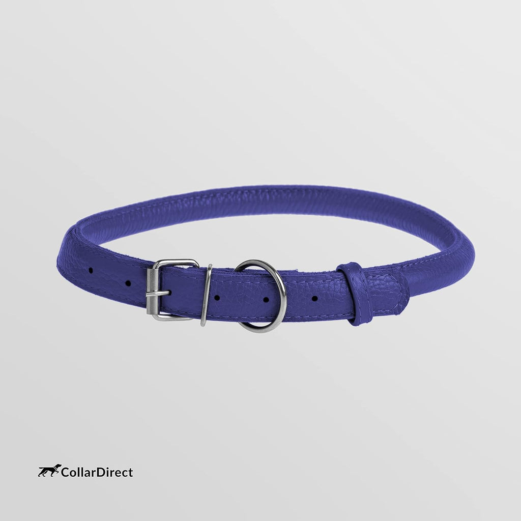 CollarDirect Rolled Leather Dog Collar, Soft Padded Round Puppy Collar, Handmade Genuine Leather Collar Dog Small Large Cat Collars 13 Colors (15-19 Inch, Purple Textured)