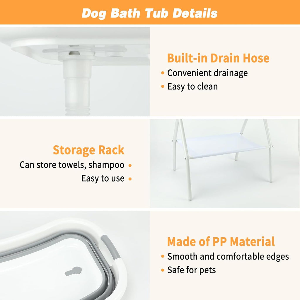 BWOGUE 2 in 1 Portable Dog Bath Tub Elevated Collapsible Dog Bathtub Washing Station with Drainage Hole for Bathing, Shower and Grooming, Pet Tub for Puppy Small Medium Dogs Indoor and Outdoor