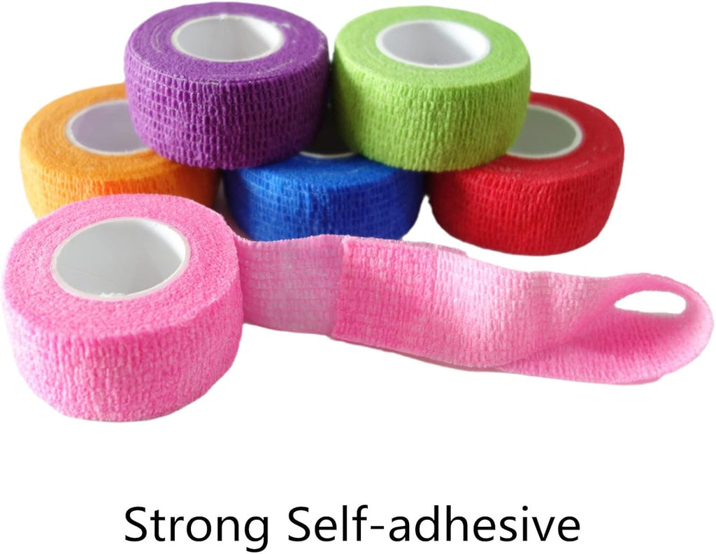 6 Pack 1" x 5 Yards Self Adhesive Bandage Wrap Breathable Cohesive Vet Wrap for Pets, Elastic Self-Adherent Tape for Sports, Wrist, Ankle (Black)