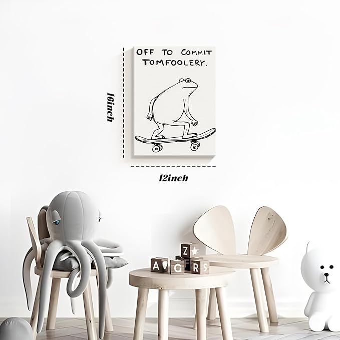 Dytial Funny Frog Wall Art，Funky Skateboard Frog Prints for Wall Decor，Cool Posters，Unique Paintings for Kids Room，Minimalist Funny Animal Artwork - Teen Boy Walls 12x16 Inch