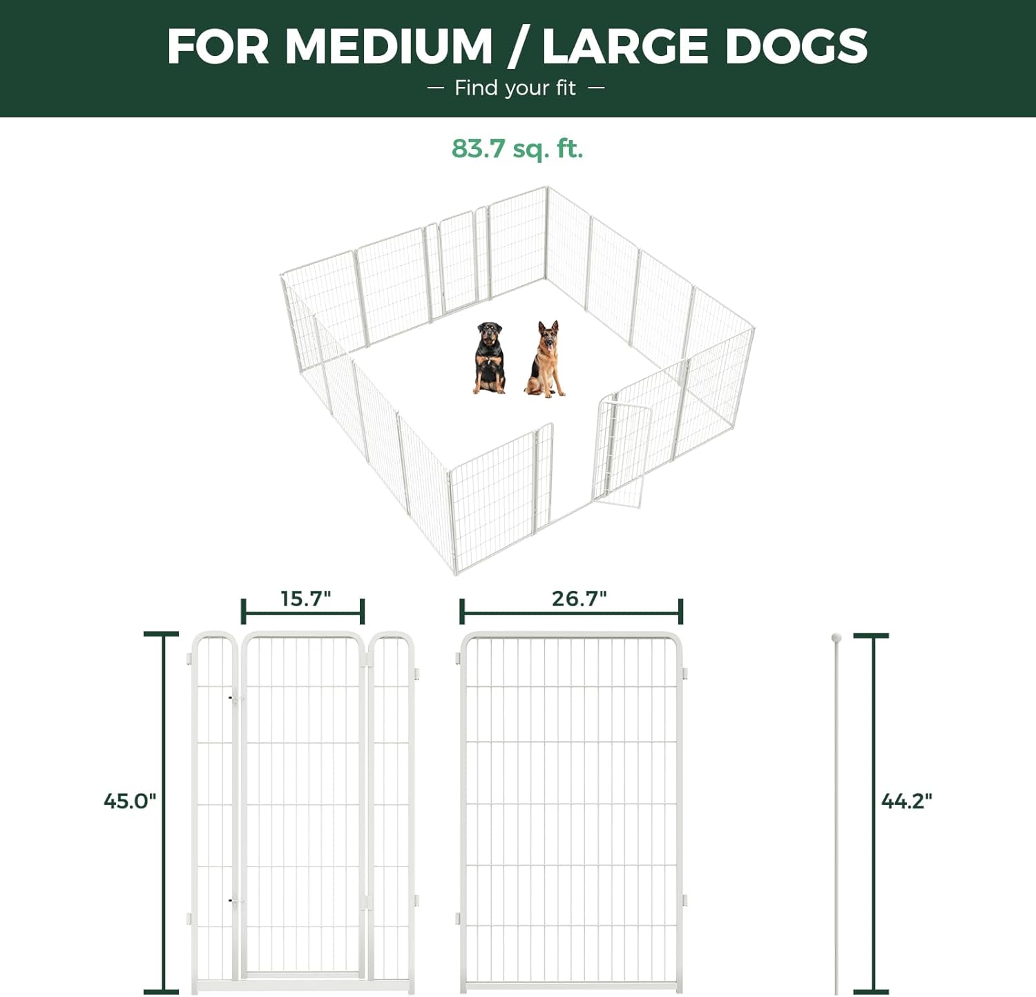 FXW Homeplus Unleashed Indoor Dog Playpen - Stress-Free and Safe Play, Heavy Duty 45 Inch 16 Wire Panels Dog Pen for Large Dogs, White│Patented