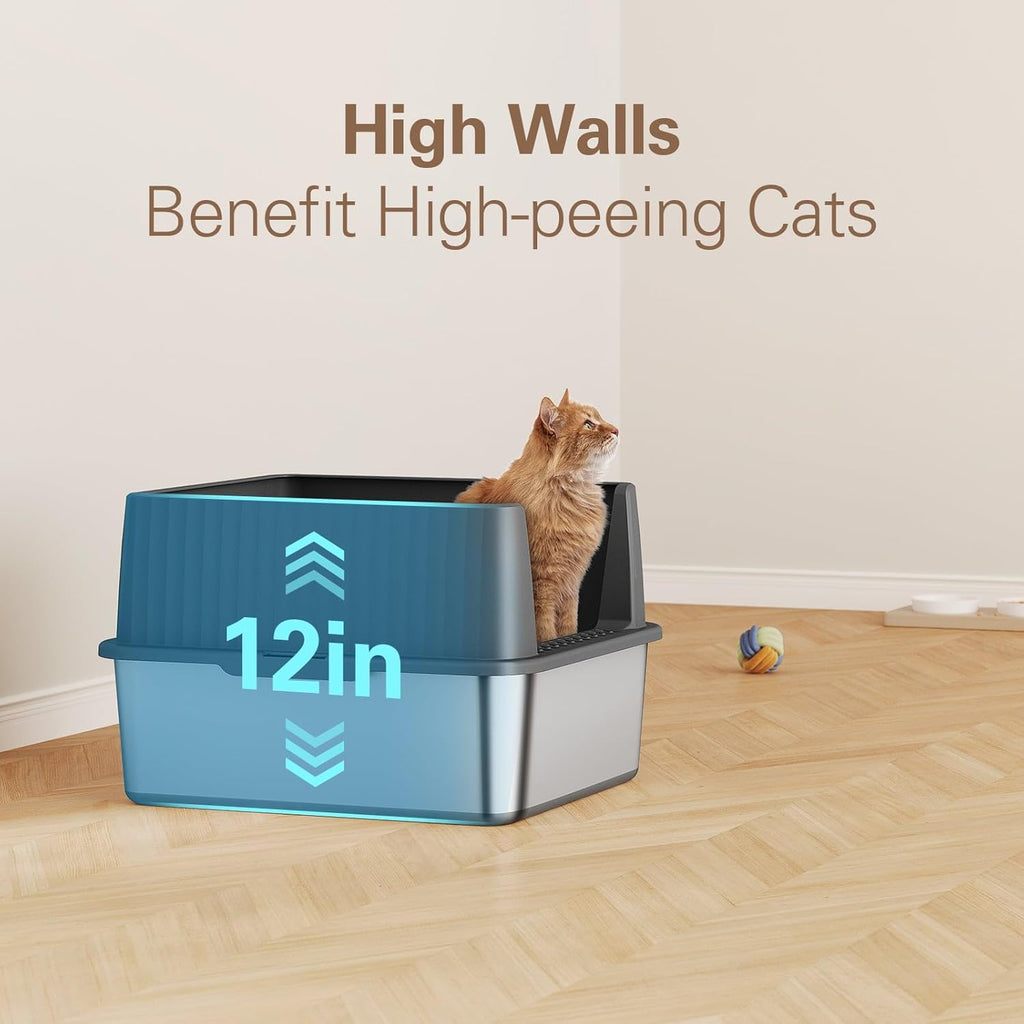 Zarler Stainless Steel Litter Box for Kittens, Small Cat Litter Boxes 17" L x 13" W x 11.8" H, Metal Kitty Litter Box with High Sides, Yellow (Non-Sticky, Easy to Clean, Anti-Urine Leakage)