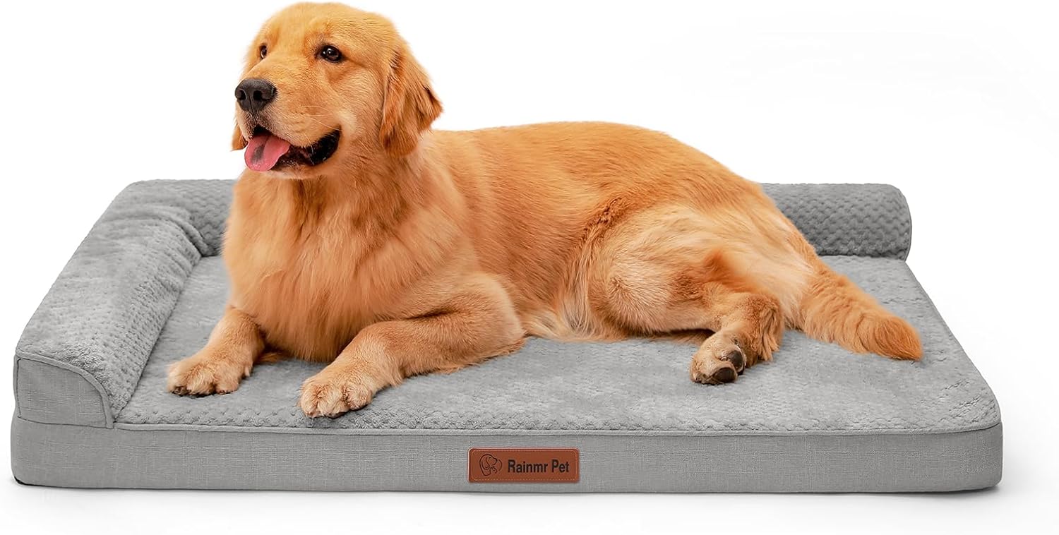 Orthopedic Dog Bed, 3 Inch Memory Foam Dog Beds for Large Dogs, Washable Removable Cover, Nonskid Bottom, Waterproof Pet Couch for Indoor, Outdoor or Car Use, 44x32 Inches XXL Light Grey