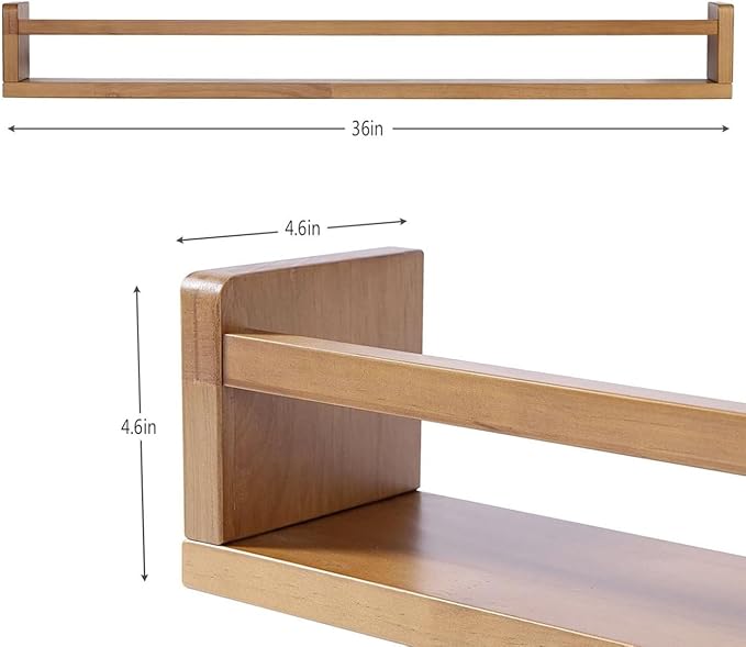 AZSKY Light Walnut Nursery Book Shelves, 36 Inch Floating Wall Mounted Bookshelf, Kids Room Hanging Shelves, Children Toddlers Toys Books Storage Organizer a Set of 3