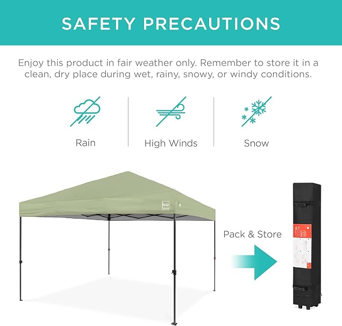 Best Choice Products 10x10ft 1-Person Setup Pop Up Canopy Tent Instant Portable Shelter w/ 1-Button Push, Case, 4 Weight Bags - Sage Green