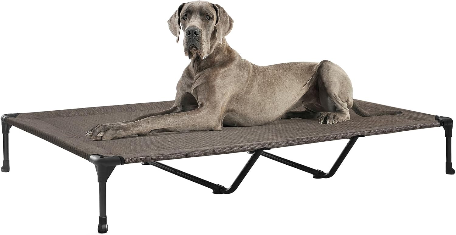 Veehoo Outdoor Elevated Dog Cot Bed, Cooling Raised Pet Bed for XX-Large Dog, Washable Breathable Mesh Hammock Bed with No-Slip Feet, Indestructible Ground Off Training Platform Cot-59"x37.5" Brown