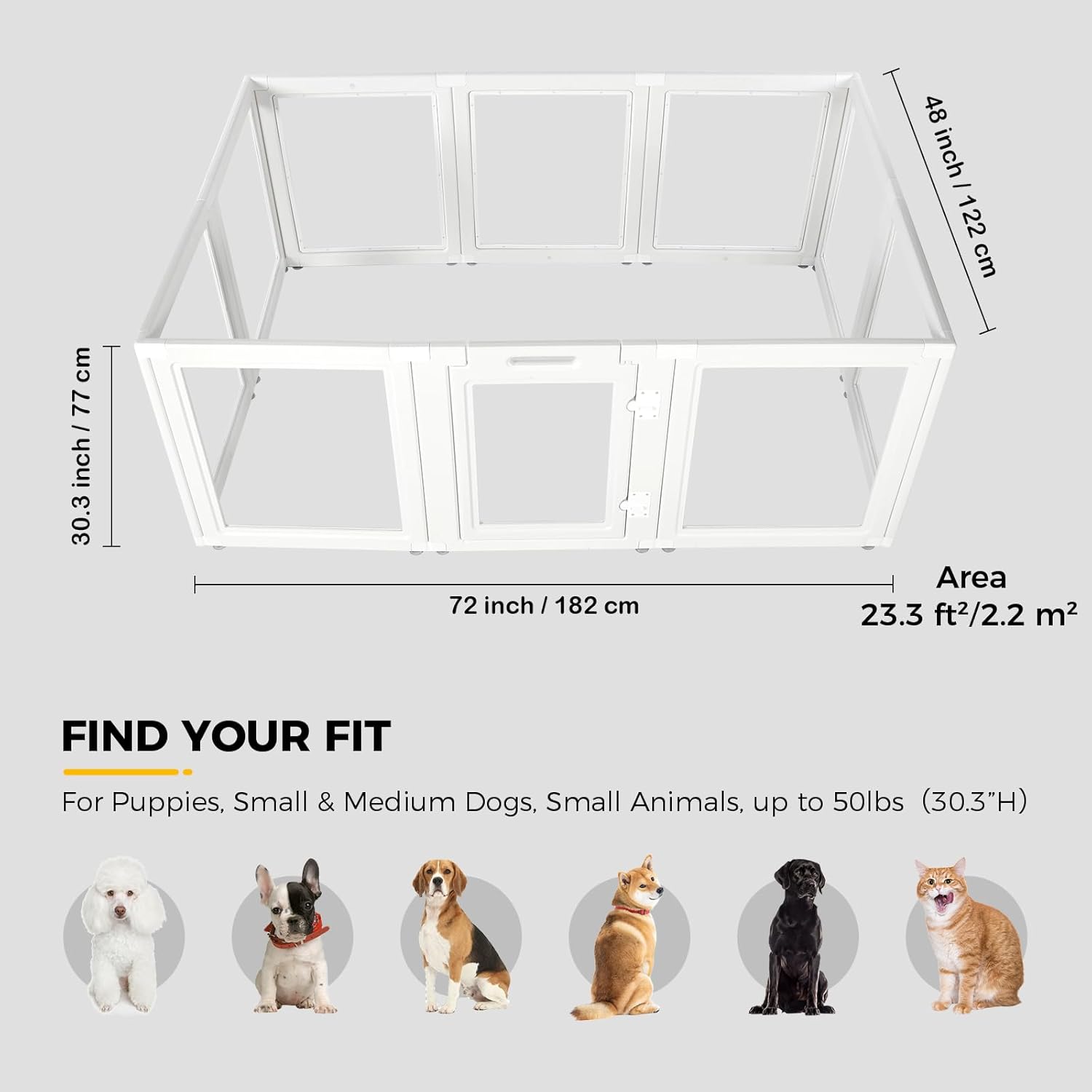 Clear Acrylic Plastic Dog Playpen - Clear Dog Play Pen - Easy Assemble Acrylic Dog Playpen - Puppy Playpen, Cat Playpen, Small Animal Playpen, Dog Play Pen Indoors (White, 30.3" H, 10PCS)