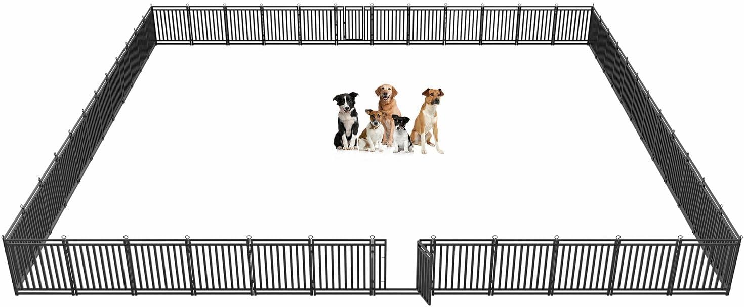 Dog Fence Outdoor Indoor, 32" Inch Height 48 Panels Dog Playpen for Large/Medium/Small Dogs Metal Dog Pen for Yard Camping and RV | Black-Silver
