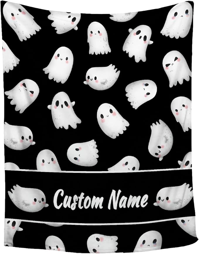 Custom Halloween Ghost Blanket | Personalized for Boys Girls | Plush Cozy Name Blanket | Halloween Decor Gifts | 40"x50"-Kids/Throw Size