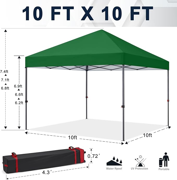COOSHADE Durable Easy Pop Up Canopy Tent 10x10Ft, Forest Green