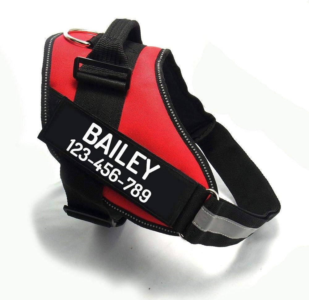PawPawify Custom No Pull Dog Harness with Name and Phone Number, Heavy Duty Personalized Pet Vest to Prevent Tugging, Pulling, or Choking, Training and Walking (Red, M (20-40 LBS))