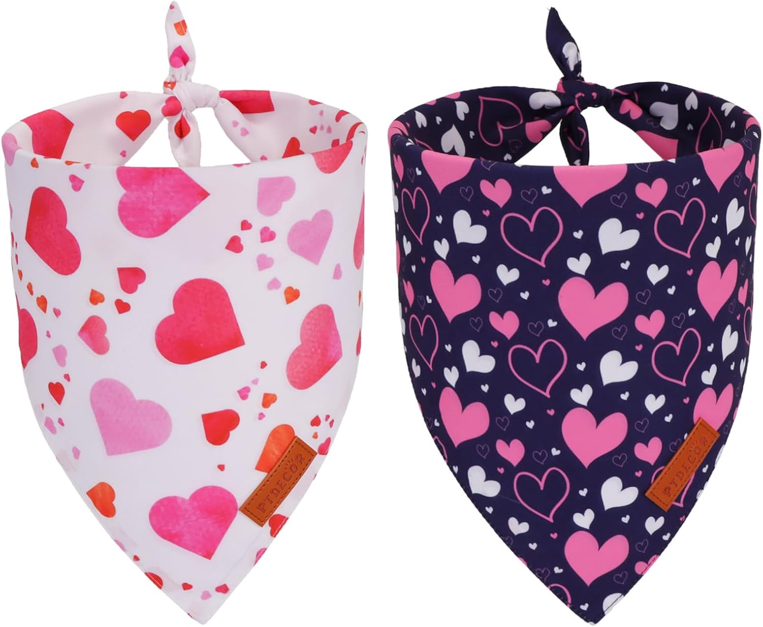 PTDECOR Valentine Dog Bandana, White Purple Love Heart Design Reversible Dog Scarf, Triangle Valentine Bandanas for Medium Large Pets (Large)