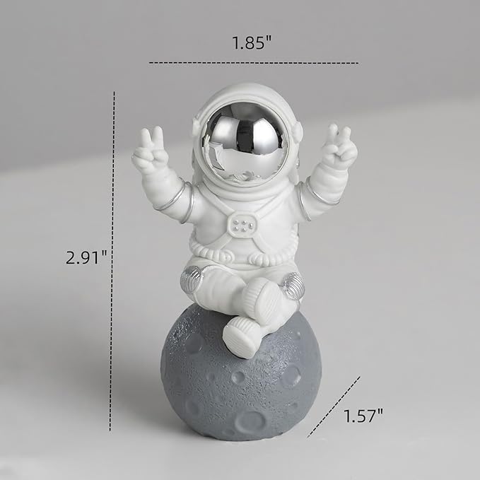 Silver White Astronaut Statues Set, Spaceman Figurines Outer Space Theme Room Decor Cake Toppers