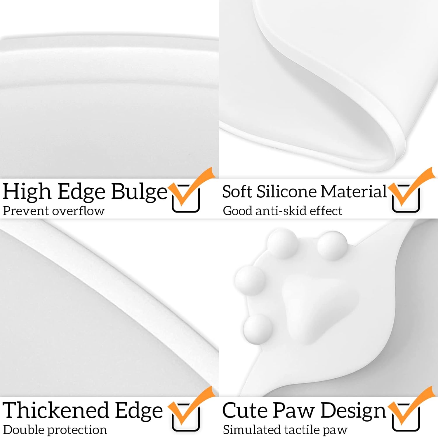 KPWACD Pet Placemat for Dog and Cat, Waterproof Silicone Dogs Feeding Bowl Mat Prevent Food and Water Overflow, High-Lips Puppy Dish Mats Suitable for Small Medium Big Pets, White, 19" * 12"