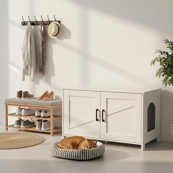 Homhedy Cat Litter Box Enclosure, Wooden Cat Washroom Furniture - Image 7