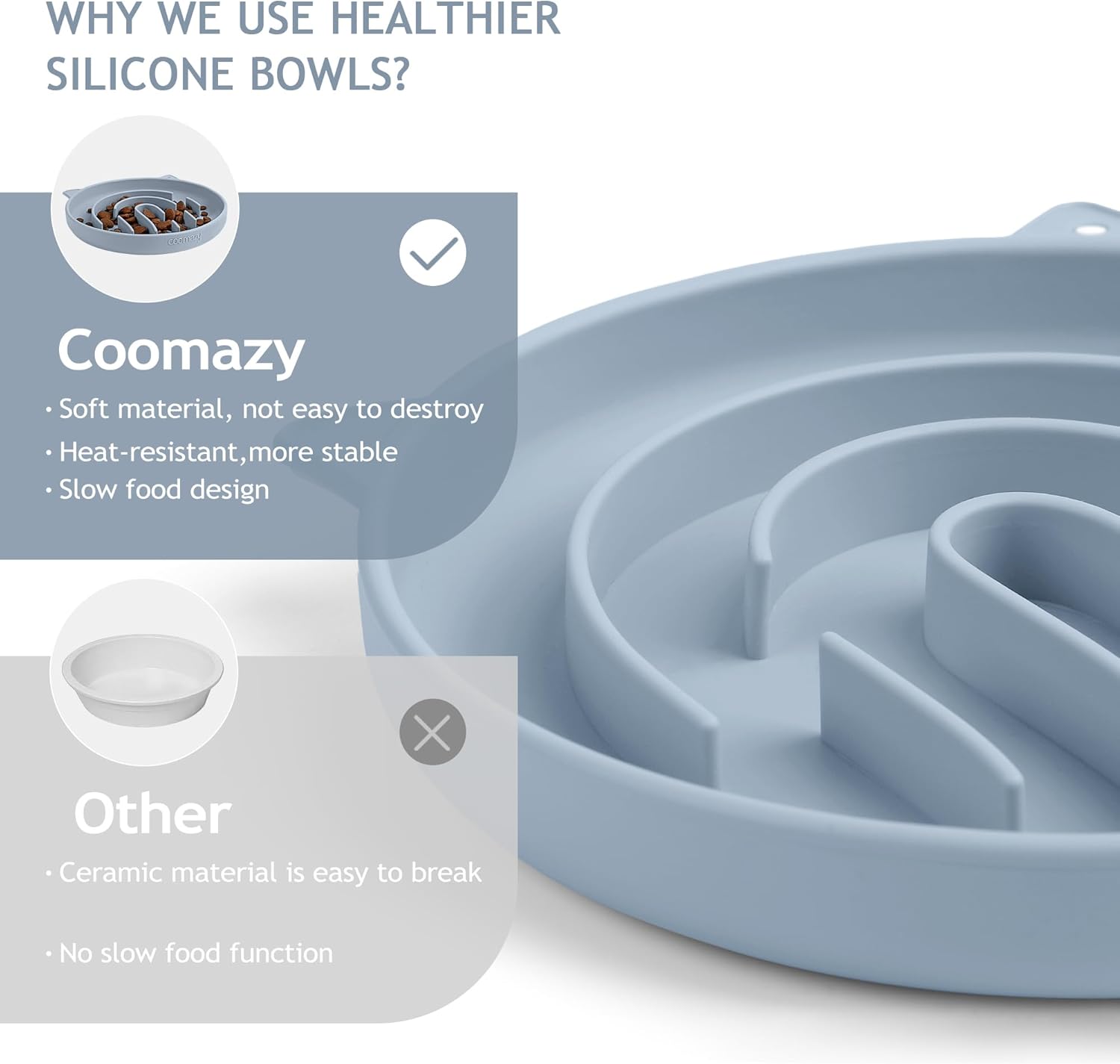 Coomazy Silicone Slow Feeder Dog Cat Bowls, Interactive Puzzle Toy for Pets Food Training, Keeps Dogs Cats Busy, Prevents Puppy Kitty Overeating (Light Blue, 1.4Cup)