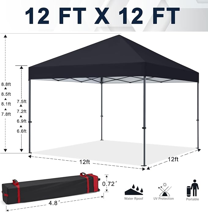 COOSHADE Durable Easy Pop Up Canopy Tent 12x12Ft(Black)
