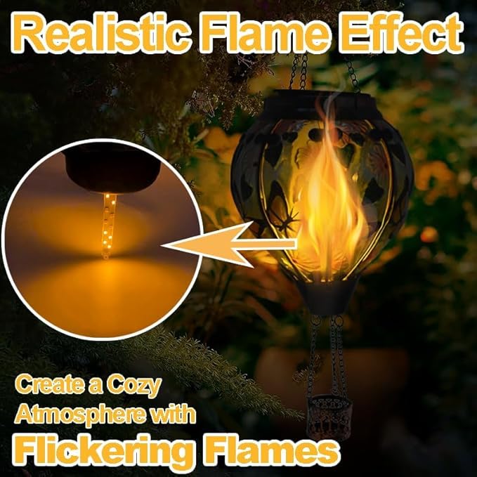 Hot Air Balloon Solar Lantern, Glass Hanging Solar Lantern with Flickering Flame Lights for Outdoor Garden Decoration (Butterfly 2PC)
