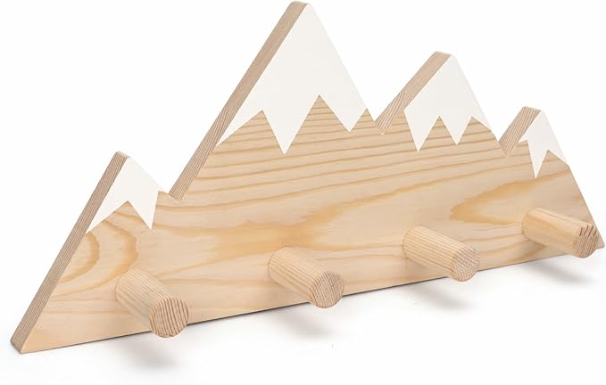 Mountain Wall Hooks - Woodland Nursery Decor - Wall Mount Organizer for Kids Coats & Towels - Ideal Adventure Mountain Decor Baby Shower Gifts - Natural Finish